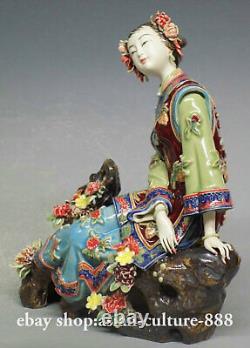 Poterie en porcelaine chinoise Wucai Siège en céramique Dame Femme Fleur Figurine Heureuse