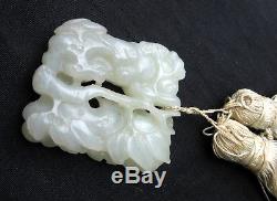 Qing Chinois Profondément Sculpté Heitan Jade-scratches Verre-pendentif & Gland