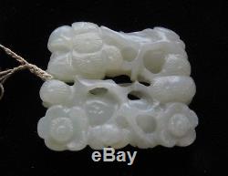 Qing Chinois Profondément Sculpté Heitan Jade-scratches Verre-pendentif & Gland