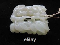 Qing Chinois Profondément Sculpté Heitan Jade-scratches Verre-pendentif & Gland