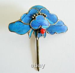 Qing Dynasty Kingfisher Plume Pin De Cheveux Coral Chinois Antique Tian-tsui