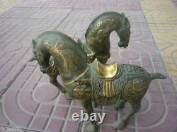 Qing Reproduction Dynasty Bronze Doré Cheval Statue/ Sculpture Une Paire
