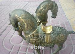 Qing Reproduction Dynasty Bronze Doré Cheval Statue/ Sculpture Une Paire