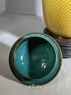 Rare Antique Chinese Cloisonné Échelle De Poisson Style Urne Jaune/vase