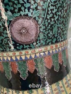 Rare Antique Chinese Famille Verte Vase Lampe W Jade Blanche