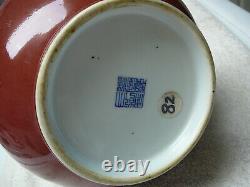 Rare Cuivre Porcelaine Chinoise Important Vase Rouge Marque Qianlong Et 18 C Période