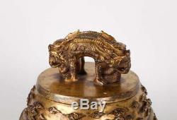 Rare Et Magnifique Impériale Chinoise En Bronze Doré Bell Dragon, Kangxi