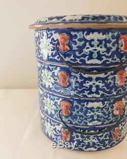 Rare Fine Antique Chinois Bols Empilables En Porcelaine De La Famille Rose