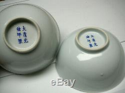 Rare Paire Porcelaine Chinoise Bols Bleu Blanc Marque Guangxu Et La Période Fin Du 19 Ème Siècle