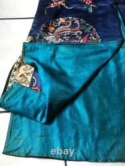 Robe Antique De Dragon Chinois Brodée À La Main En Soie Bleue Impériale Kesi Kossu