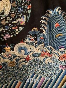 Robe Avec Grue Badges Classement Rond Élégant Antique Dynastie Qing Soie Chinoise