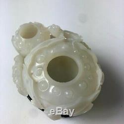 Rondelle Brosse Fleur De Lotus De Jade Blanc Sculpté Chinois, Chine
