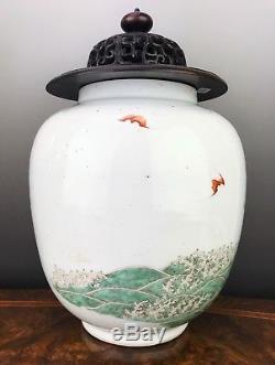 Rose Pot Antique Famille En Porcelaine De Chine Aux Pêches Et Rochers 19ème Siècle