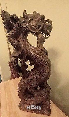 Sculpté À La Main En Bois Chinois Dragon Vintage 16 Haute Collection De Collection À La Maison Déco