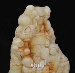 Sculpture de lotus en jade blanc chinois ancien sculpté Feng Shui Tongzi de la chance et de la richesse