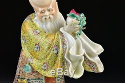Signé Antique Chinois Du 19ème Siècle Shou Lao Famille Rose Statue En Porcelaine