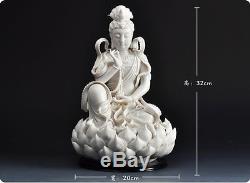Statue De Bouddha Lianhua Kwan-yin Guanyin En Porcelaine Blanche De Chine