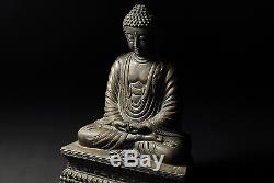 Statue En Bronze De Bouddha Chinois Ancien / Marque Sur Le Fond / L 15 × P 9,5 × H 20,5 CM