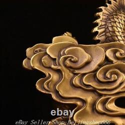Statue ancienne chinoise en cuivre laiton de la divinité Fengshui dragon phénix