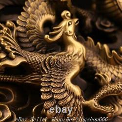 Statue ancienne chinoise en cuivre laiton de la divinité Fengshui dragon phénix