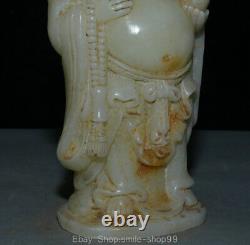 Statue ancienne en jade blanc chinois sculpté de la dynastie des Neuf Heures du Bonheur de Maitreya Buddha de la richesse