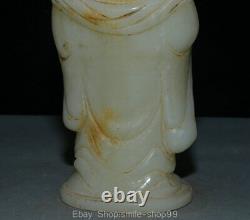 Statue ancienne en jade blanc chinois sculpté de la dynastie des Neuf Heures du Bonheur de Maitreya Buddha de la richesse