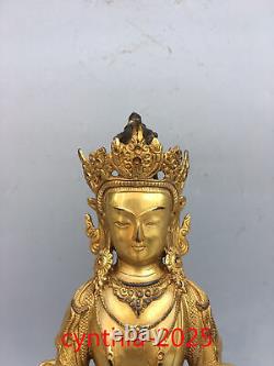 Statue bouddhiste en cuivre pur du Tibet, antiquités chinoises anciennes, représentant le Bouddha de la Longévité