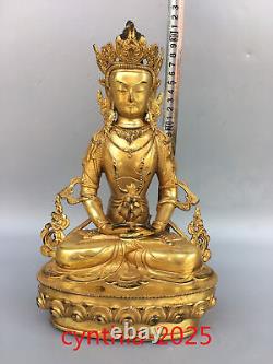 Statue bouddhiste en cuivre pur du Tibet, antiquités chinoises anciennes, représentant le Bouddha de la Longévité