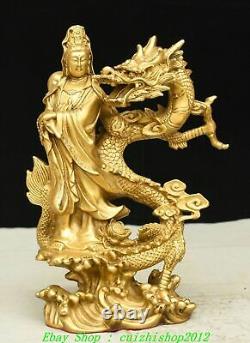 Statue de Bouddha GuanYin Kwan-Yin en laiton et cuivre chinois ancien