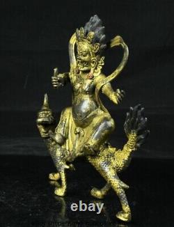 Statue de Bouddha Mahakala en bronze doré chinois ancien de la colère.