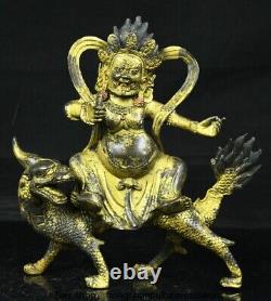 Statue de Bouddha Mahakala en bronze doré chinois ancien de la colère.