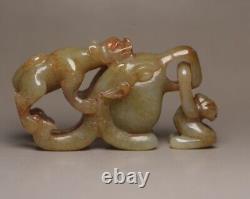 Statue de dragon sculptée en jade Hetian antique chinoise vintage unique merveilleuse art