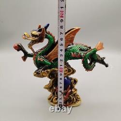 Statue de dragon volant exquis en cuivre cloisonné chinois sculpté à la main
