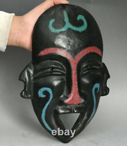 Statue de masque facial en pierre de jade ancienne de la culture chinoise Hongshan 10.6 turquoise