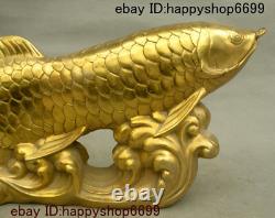 Statue de poisson-dragon doré en cuivre et laiton Feng shui de richesse animale Ru yi 14 chinois