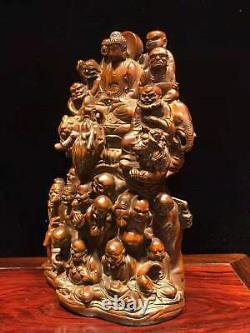 Statue en bois de buis naturel chinois sculptée à la main, exquise, représentant dix-huit arhats