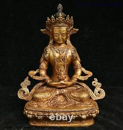 Statue en bronze doré du dieu et de la déesse de la longévité Amitayus du bouddhisme tibétain chinois