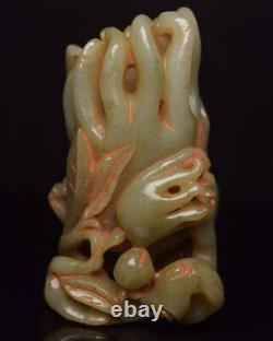 Statue exquise de bergamote sculptée à la main en jade naturel de Hetian chinois 7461