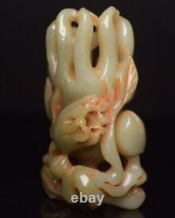 Statue exquise de bergamote sculptée à la main en jade naturel de Hetian chinois 7461
