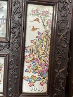 Superbe Antique Chinoise Famille Rose Plaques Incrustées Écran Xianfeng Era