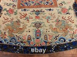 Superbe Antique Dynastie Qing En Soie Chinoise Et Tissu Dragon Rang Badge Robe