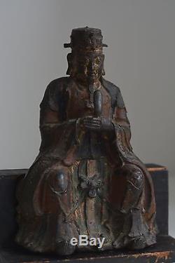 Superbe! Antiquité Chinois Ming 15 / 16ème C Bronze Polychrome Officiel Wenchang Wang