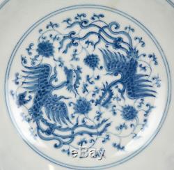 Superbe Assiette En Porcelaine Phoenix Chinoise Bleue Et Blanche