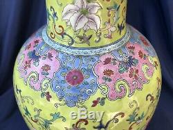 Superbe Chinoise Famille Rose Vase En Porcelaine Qianlong Jiaqing Lime Green