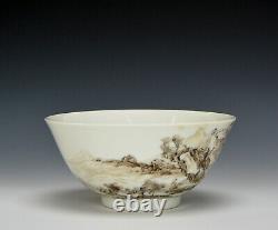 Superbe Qing Chinois Yongzheng Mk Riche En Encre De Paysage En Porcelaine