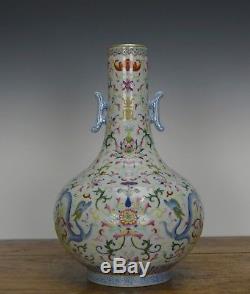 Superbe Vase Chinois En Porcelaine Fleurie Au Sol Émaillé Crème Chinoise