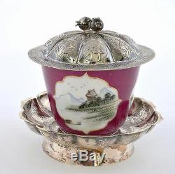 Tasse À Thé Et Soucoupe En Porcelaine De Chine Rose Argent