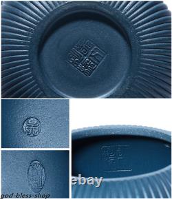 Théière en argile chinoise yixing zisha Tian Qing marquée fait main, modèle xishi, bleue de Chine.
