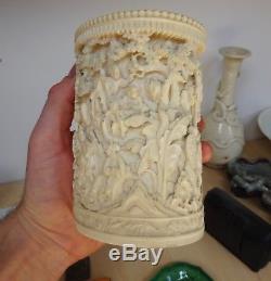 Top Qualité Antique Cantonais Sculpté Brosse Pot