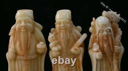 Traduisez ce titre en français : Ensemble de sculpture de vie des 9 vieilles sculptures chinoises en jade blanc, représentant les dieux de la longévité Fu Lu Shou.